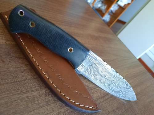 Handmade Damascus steel HUNTING  knife with MICARTA handle scales. LATE ENTRY !