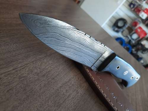 Handmade Damascus steel HUNTING  knife with MICARTA handle scales. LATE ENTRY !