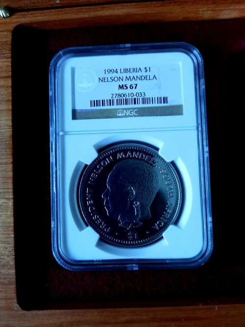 1994 LIBERIA $1 Mandela Presidential Inauguration Coin, NGC Graded MS67.