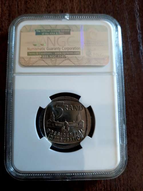 Mandela Presidential Inauguration R5 Graded by NGC,  MS66, NEW LABEL. 1 Available !!