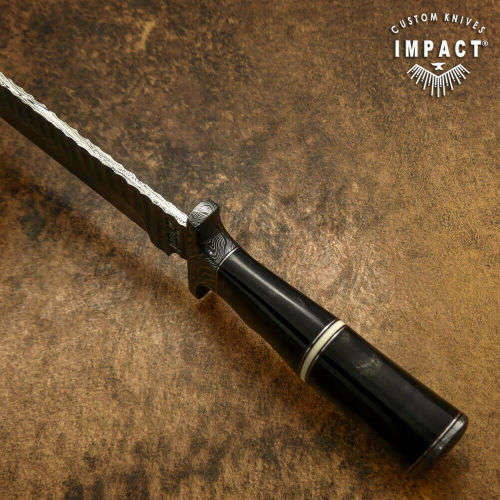 HANDMADE IMPACT Rare CUSTOM Damascus Hunting Knife with BULL HORN handle.