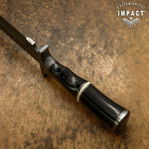 HANDMADE IMPACT Rare CUSTOM Damascus Hunting Knife with BULL HORN handle.