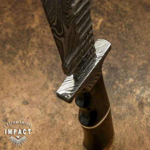 HANDMADE IMPACT Rare CUSTOM Damascus Hunting Knife with BULL HORN handle.