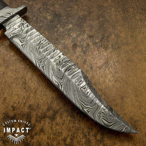 HANDMADE IMPACT Rare CUSTOM Damascus Hunting Knife with BULL HORN handle.