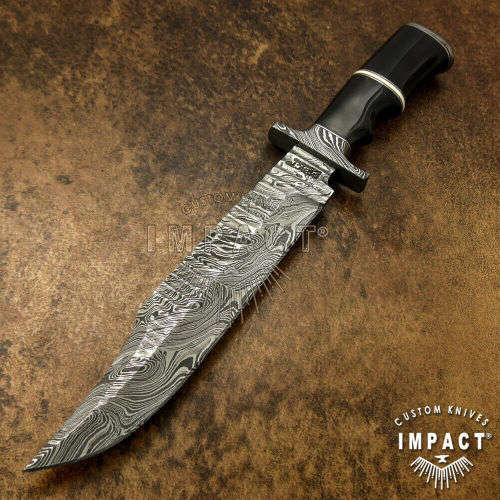 HANDMADE IMPACT Rare CUSTOM Damascus Hunting Knife with BULL HORN handle.