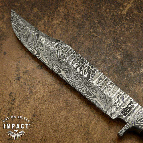 HANDMADE IMPACT Rare CUSTOM Damascus Hunting Knife with BULL HORN handle.