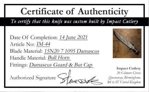 HANDMADE IMPACT Rare CUSTOM Damascus Hunting Knife with BULL HORN handle.