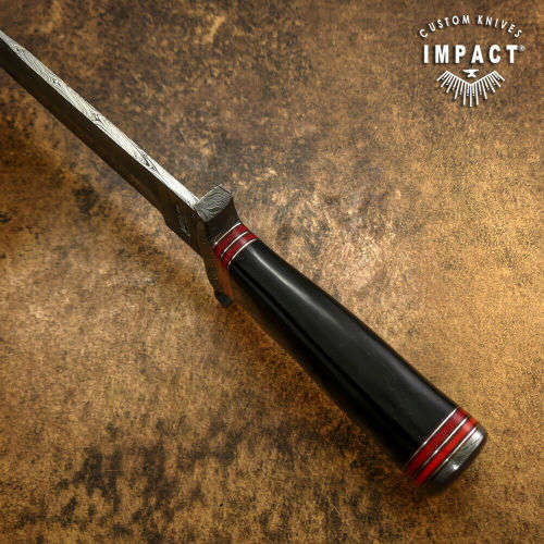 HANDMADE IMPACT Rare CUSTOM Damascus Hunting Knife with BULL HORN handle.