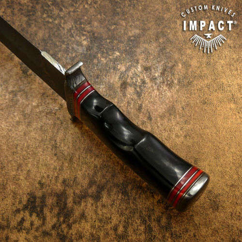 HANDMADE IMPACT Rare CUSTOM Damascus Hunting Knife with BULL HORN handle.