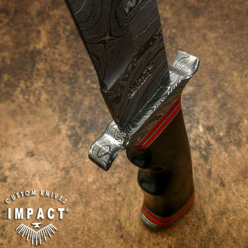 HANDMADE IMPACT Rare CUSTOM Damascus Hunting Knife with BULL HORN handle.