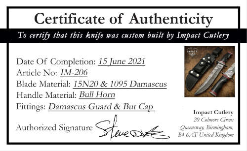 HANDMADE IMPACT Rare CUSTOM Damascus Hunting Knife with BULL HORN handle.