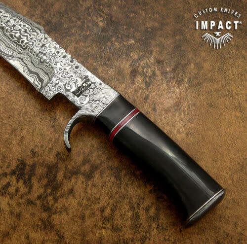 HANDMADE IMPACT Rare CUSTOM Damascus Hunting Knife with BULL HORN handle.