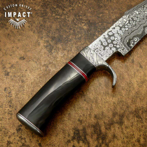 HANDMADE IMPACT Rare CUSTOM Damascus Hunting Knife with BULL HORN handle.