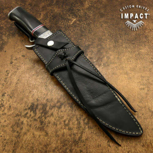 HANDMADE IMPACT Rare CUSTOM Damascus Hunting Knife with BULL HORN handle.