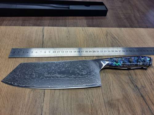 Damascus VG-10 Stainless Steel Japanese Chef's Cleaver, Exotic Burl & Epoxy  handle, RAZOR SHARP,