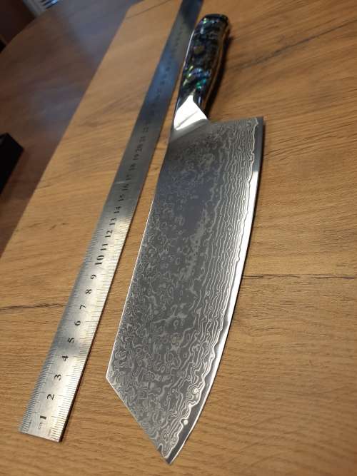 Damascus VG-10 Stainless Steel Japanese Chef's Cleaver, Exotic Burl & Epoxy  handle, RAZOR SHARP,