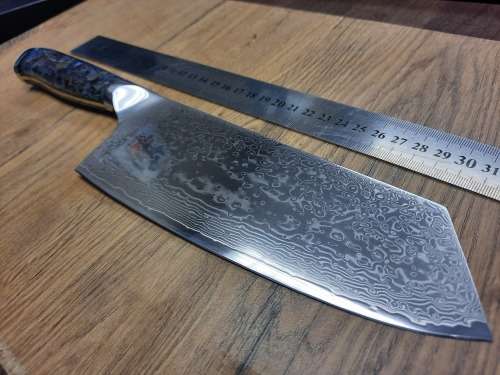 Damascus VG-10 Stainless Steel Japanese Chef's Cleaver, Exotic Burl & Epoxy  handle, RAZOR SHARP,