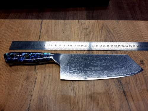 Damascus VG-10 Stainless Steel Japanese Chef's Cleaver, Exotic Burl & Epoxy  handle, RAZOR SHARP,