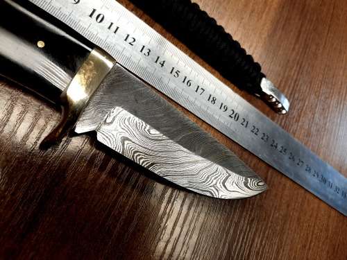 Handmade Damascus steel HUNTING  knife with BULL HORN handle scales. FREE Bracelet !!!!