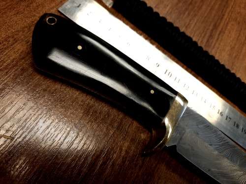Handmade Damascus steel HUNTING  knife with BULL HORN handle scales. FREE Bracelet !!!!