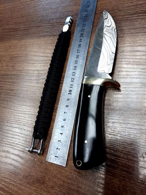 Handmade Damascus steel HUNTING  knife with BULL HORN handle scales. FREE Bracelet !!!!