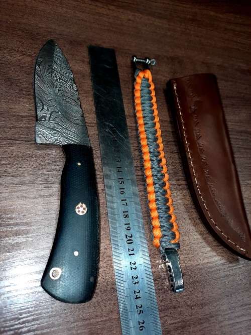 Handmade Damascus steel HUNTING  knife with MICARTA handle scales. FREE BRACELET