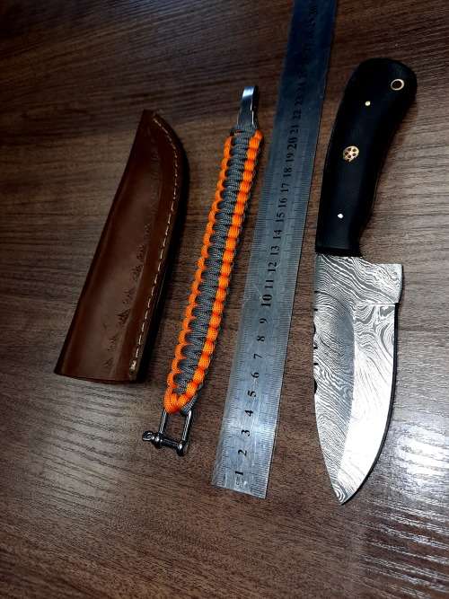 Handmade Damascus steel HUNTING  knife with MICARTA handle scales. FREE BRACELET
