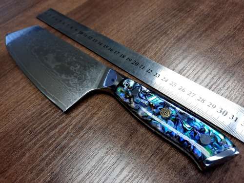 Damascus VG-10 Stainless Steel Japanese Chef's Cleaver, ABALONE/SHELL  handle, RAZOR SHARP,