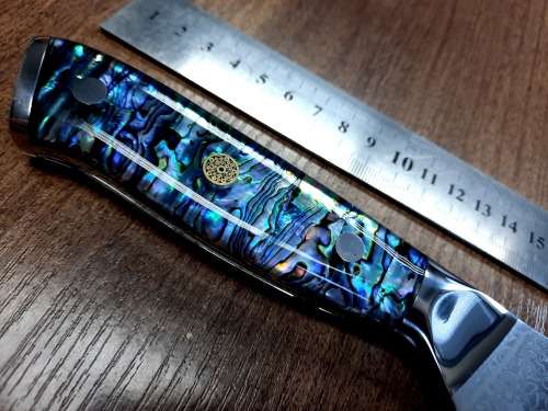 Damascus VG-10 Stainless Steel Japanese Chef's Cleaver, ABALONE/SHELL  handle, RAZOR SHARP,