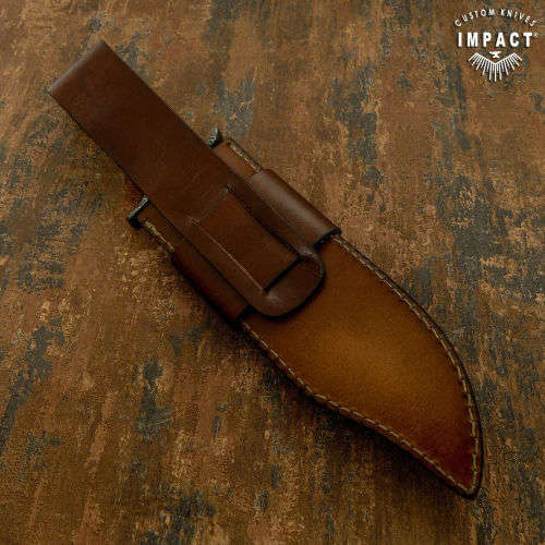 HANDMADE IMPACT Rare CUSTOM Damascus Hunting Bowie with BURL WOOD handle.