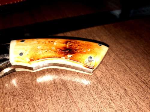 Handmade Damascus steel HUNTING  knife with Wood & Burnt Camel Bone handle scales. FREE BRACELET