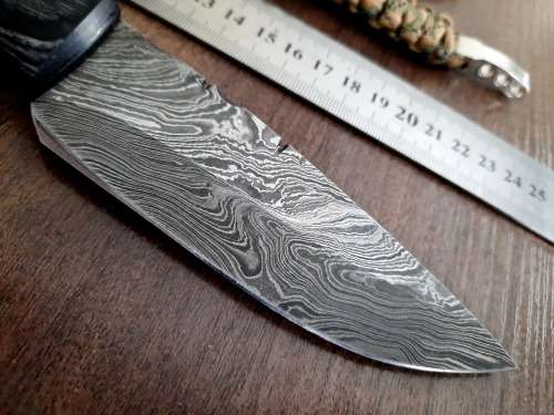Handmade Damascus steel HUNTING  knife with Wood & Burnt Camel Bone handle scales. FREE BRACELET