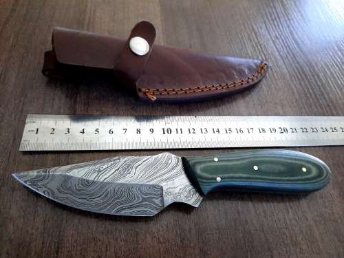Handmade Damascus steel HUNTING  knife with MICARTA handle scales. FREE Leather Pouch.
