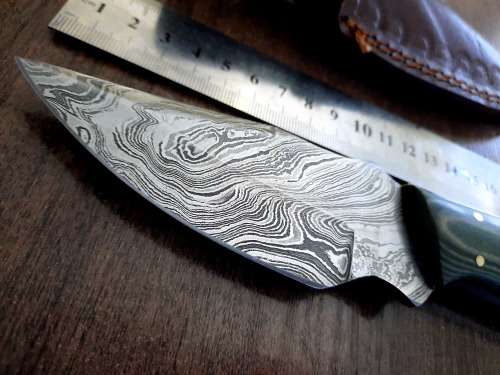 Handmade Damascus steel HUNTING  knife with MICARTA handle scales. FREE Leather Pouch.