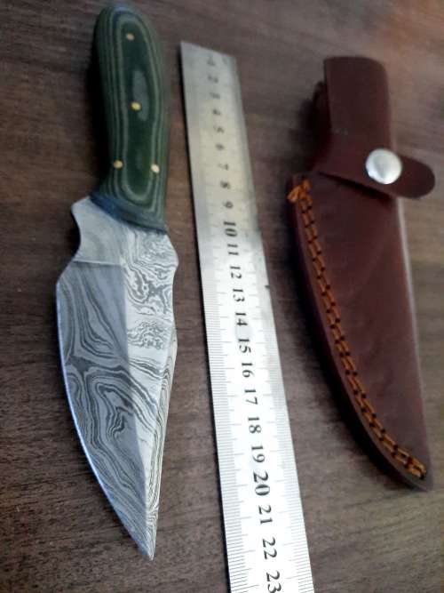 Handmade Damascus steel HUNTING  knife with MICARTA handle scales. FREE Leather Pouch.