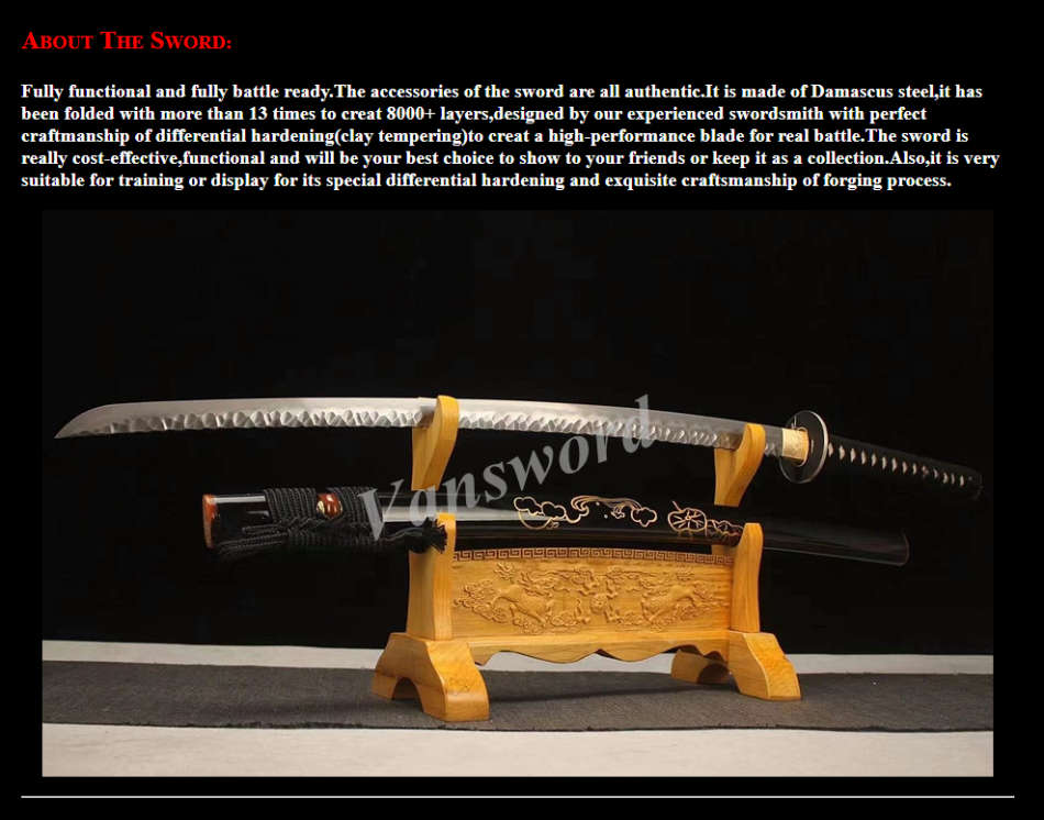 Handmade Damascus Folded Steel Clay Tempered, Japanese Samurai Katana with a nice Hamon.(LAST SWORD)