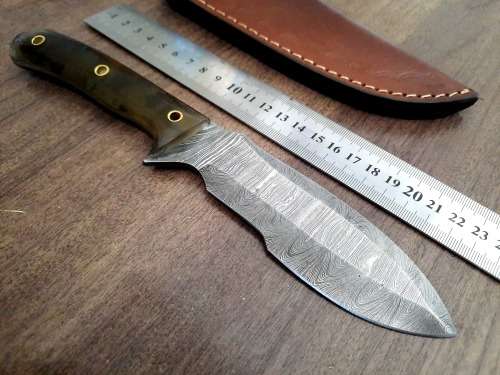 Handmade Damascus steel HUNTING Knife with Epoxy Resin handle scales, Crazy R1 start.
