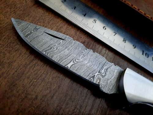 Handmade Damascus steel folding knife w Olive Wood Handle Scales. New stock !!