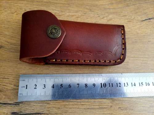 Handmade Damascus steel folding knife w  Bull Horn Handle Scales. New stock !!