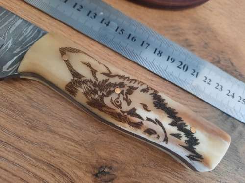Handmade Damascus steel HUNTING  knife with Camel Bone handle scales. PLEASE READ Description.  !