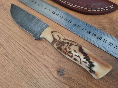 Handmade Damascus steel HUNTING  knife with Camel Bone handle scales. PLEASE READ Description.  !