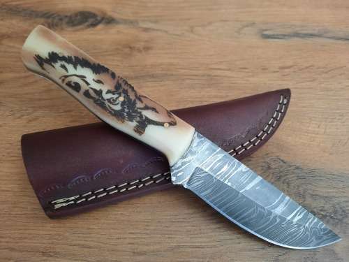 Handmade Damascus steel HUNTING  knife with Camel Bone handle scales. PLEASE READ Description.  !