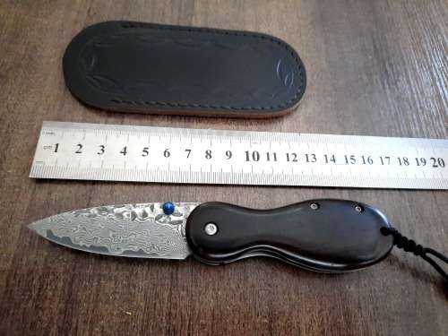 Damascus VG-10 Stainless Steel folding knife, RAZOR Sharp, New Stock, High Quality, Ebony handle.
