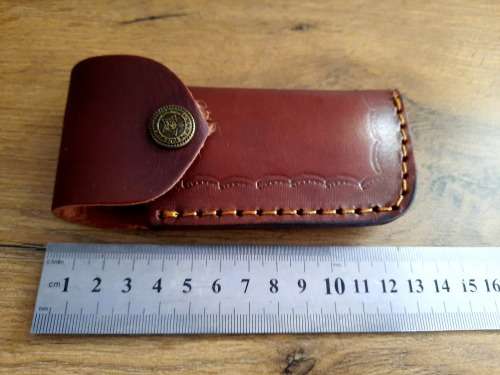 Handmade Damascus steel folding knife w  Bull Horn Handle Scales. New stock !!