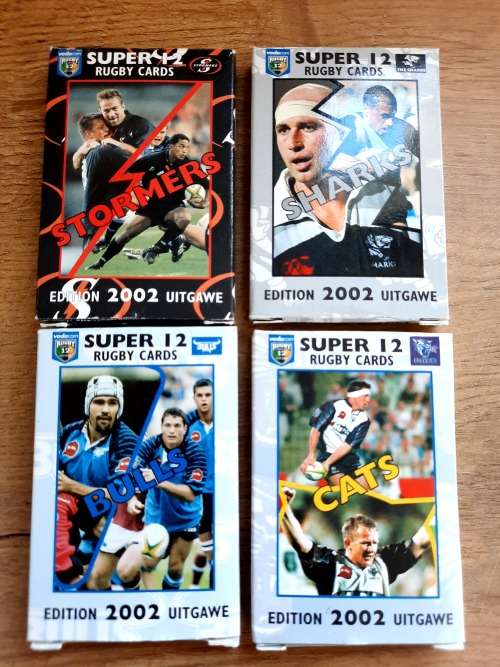 Super 12 Rugby Cards, Edition 2002. Cats Bulls, Stormers and Sharks.  One price for all.