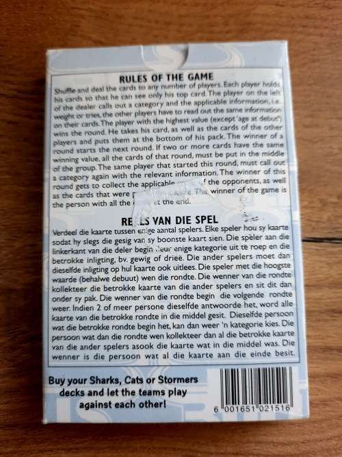 Super 12 Rugby Cards, Edition 2002. Cats Bulls, Stormers and Sharks.  One price for all.
