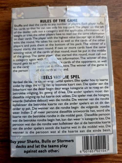 Super 12 Rugby Cards, Edition 2002. Cats Bulls, Stormers and Sharks.  One price for all.