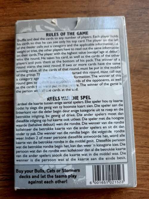 Super 12 Rugby Cards, Edition 2002. Cats Bulls, Stormers and Sharks.  One price for all.