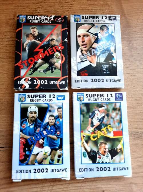 Super 12 Rugby Cards, Edition 2002. Cats Bulls, Stormers and Sharks.  One price for all.