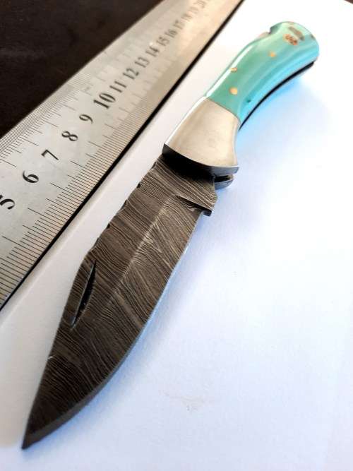 Handmade Damascus steel folding knife w Epoxy Resin Handle Scales. New stock !!